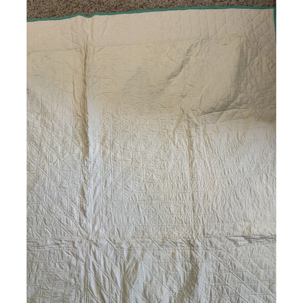 Vintage Handmade Lone Star Scrap Quilt Large Center Medallion Teal Border